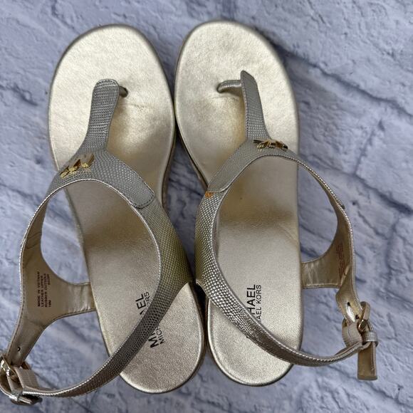 MICHAEL Kors Laney Metallic Lizard-Embossed Leather Espadrille Wedge Sandal 10 - Picture 5 of 7